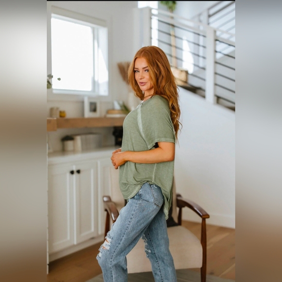 assorted Sizes- Zenana Mineral Wash T- Shirt in Olive-NWT - Picture 3 of 5